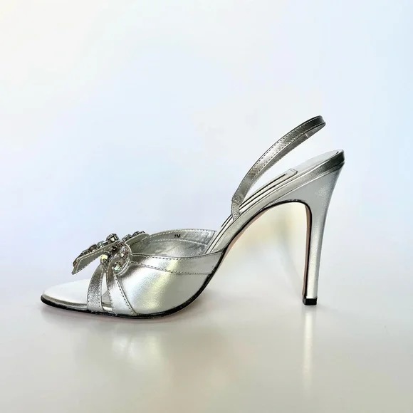 Silver sandals with rhinestones